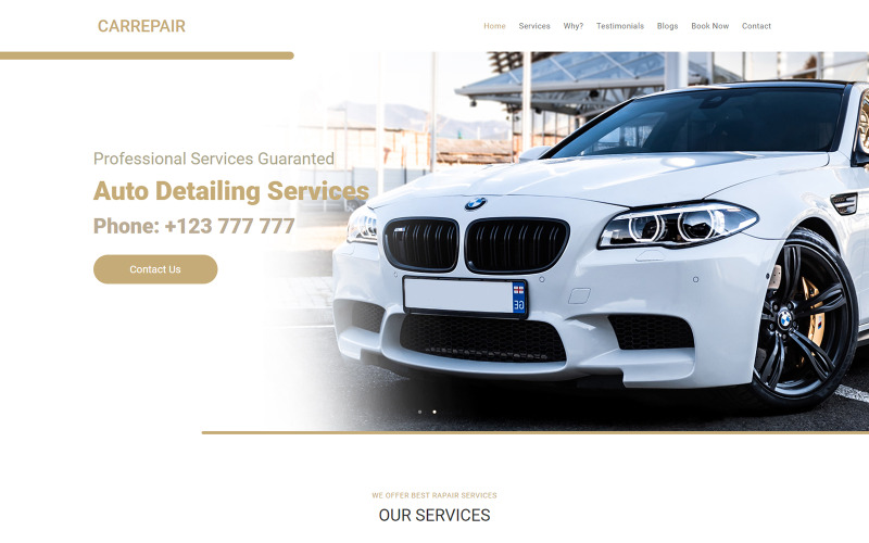 Kostenlose Landingpage-Vorlage für Autoreparatur und Autoaufbereitung