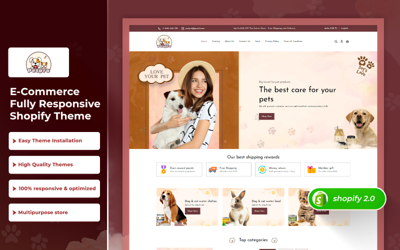 Petpro – Többcélú prémium állateledel és -kiegészítő bolt Shopify 2.0 téma