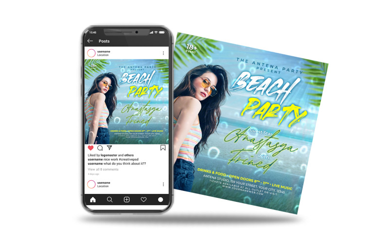 Beach party event social media post #311423 - TemplateMonster
