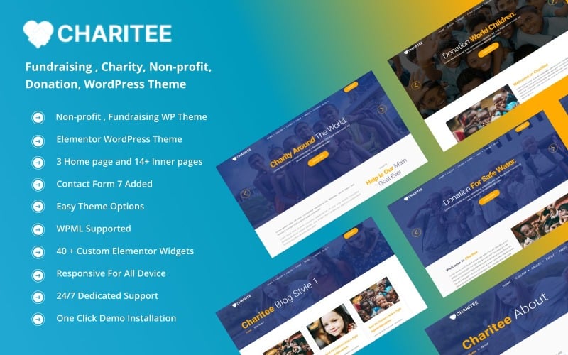 Charitee - Tema WordPress per donazioni di fondi senza scopo di lucro.