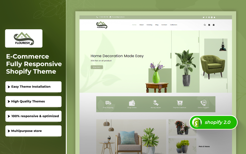 Flouresh - Multipurpose trädgård och växt Shopify 2.0 Theme