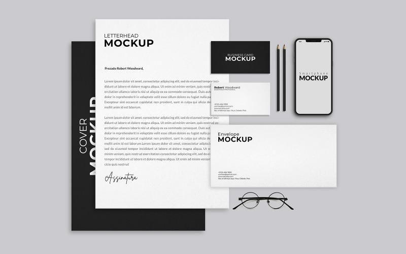 Mockup de productos de papelería y branding