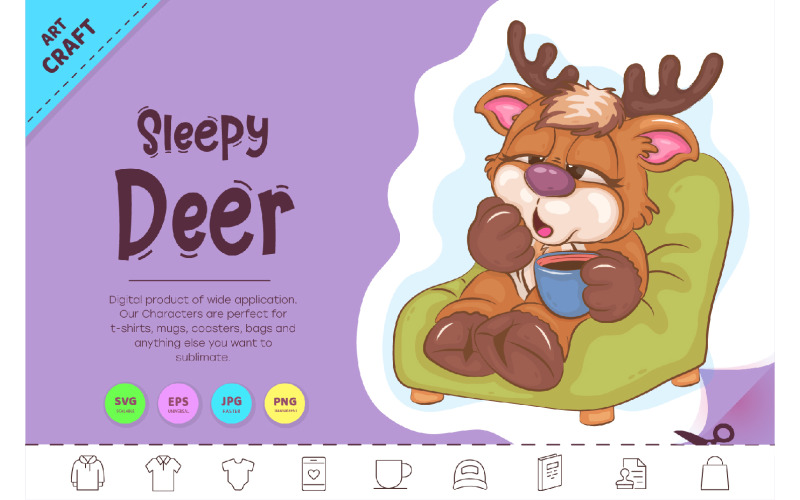 Ciervo soñoliento de dibujos animados. Clipart