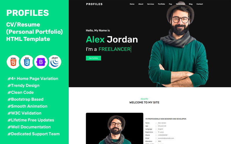 Profielen - HTML-sjabloon voor multifunctionele persoonlijke portfolio's