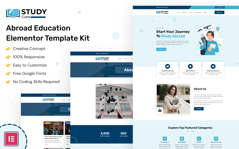 Studycare - Kit de Modelo de Elementor de Educação no Exterior