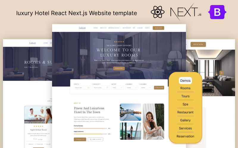 Luhort - lyxhotell React Next.js webbplatsmall