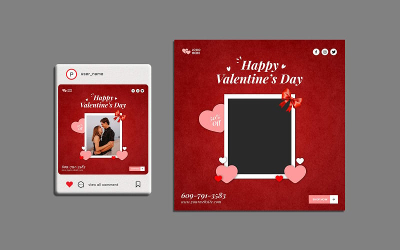 Modello gratuito per post sui social media di San Valentino