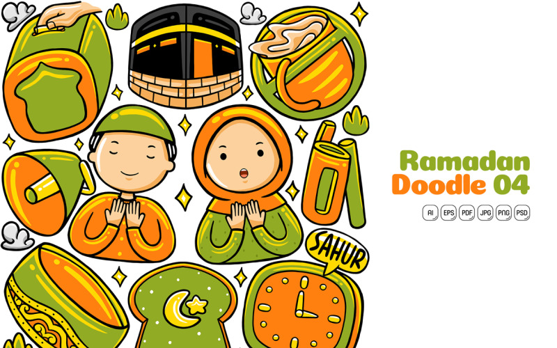 Paquete de vectores de garabatos de Ramadán #04