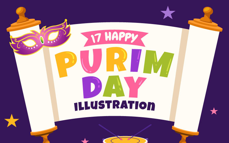 17 Mutlu Purim Günü İllüstrasyonu