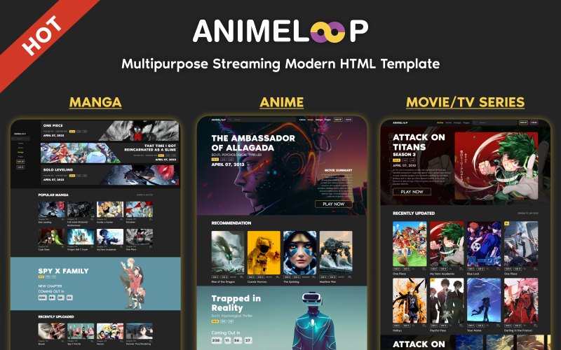 Anime Loop – Modelo de site HTML para streaming de anime, mangá e filmes