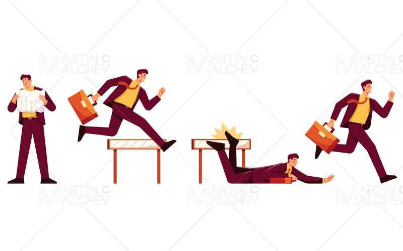 Biznesmen bieganie, skoki, spada, wyszukiwanie ilustracji wektorowych