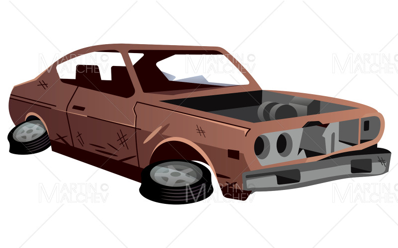 Kapotte auto op witte vectorillustratie