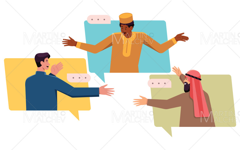 Conversaciones internacionales en línea Vector Ilustración