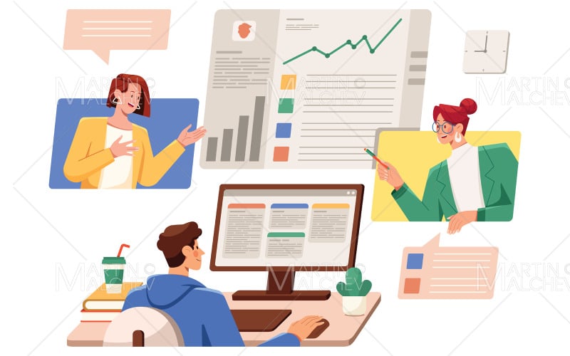 Online bedrijf vergadering vectorillustratie