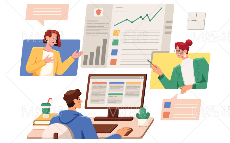 Online-Firmentreffen-Vektor-Illustration
