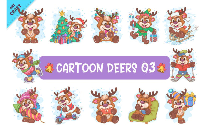 Set of Cartoon Deers 03. Clipart.