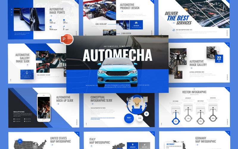 AutoMecha Automotive Szablon PowerPoint
