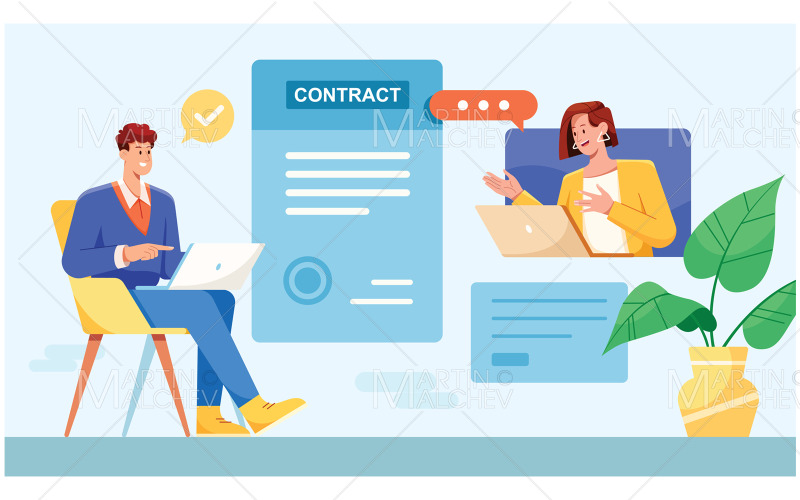 Firma de contrato en línea ilustración vectorial