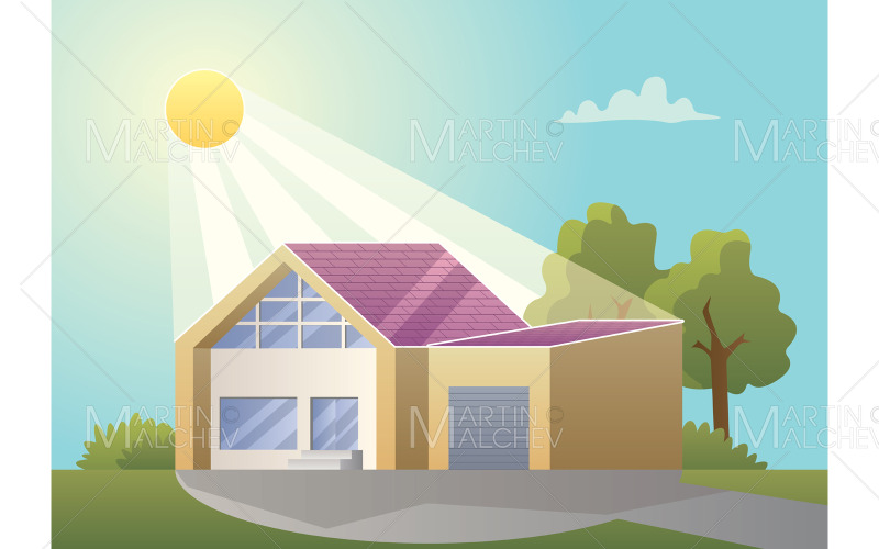 Ilustración de Vector de casa de techo solar