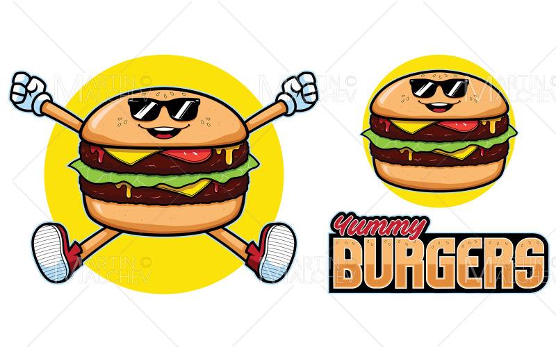 Lecker, Burger, Maskottchen, Vektor, Illustration