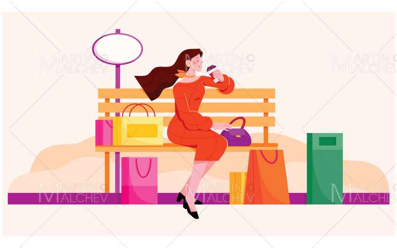 Отдых после векторной иллюстрации покупок