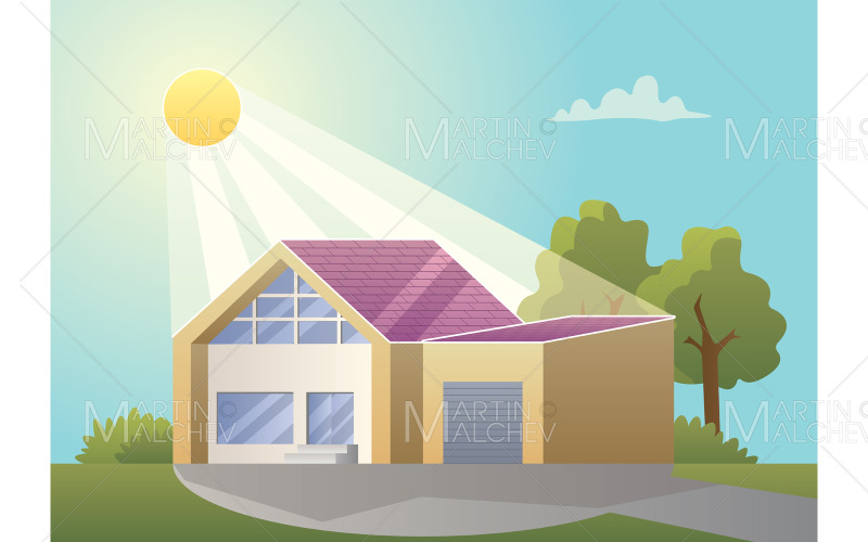 Zonne-dak huis vectorillustratie