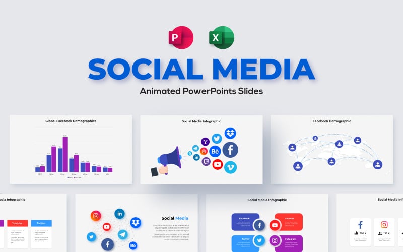 Ingyenes animált közösségi média PowerPoint sablon