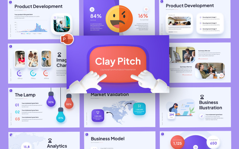 Obchodní Claymorphism Pitch Deck PowerPoint šablony