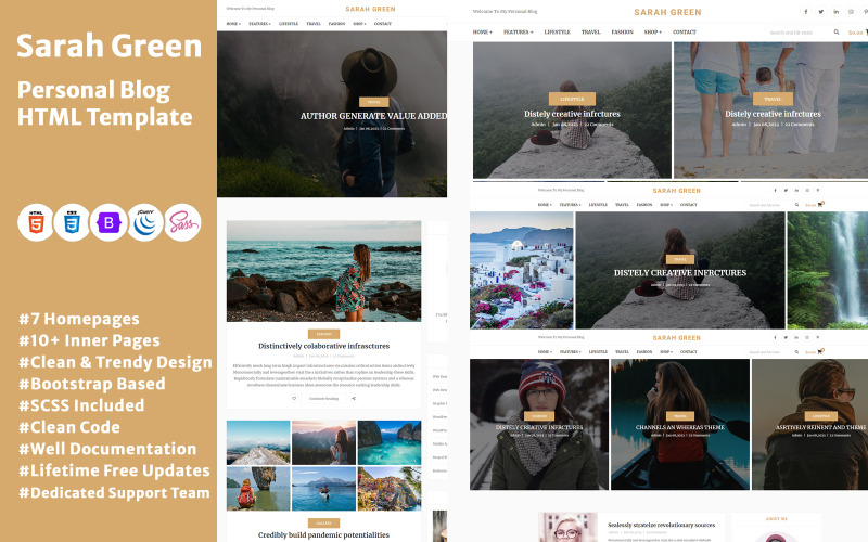 Sarah Green - Osobní blog HTML šablona