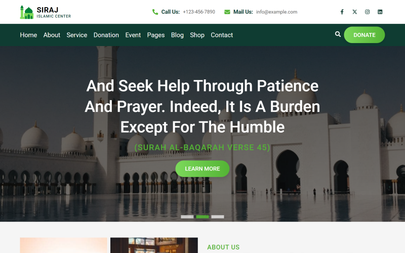 Siraj - Modèle de site Web React du centre islamique