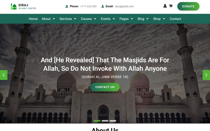 Siraj - Modello di sito Web per la reazione del Centro islamico