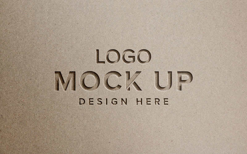 Debossed effect logo mockup with cut out paper texture background