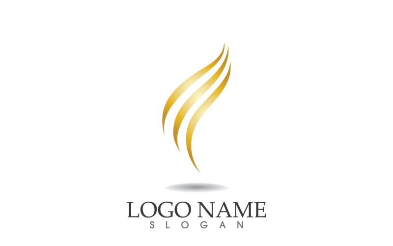 Design de modelo de vetor de logotipo de linha dourada de onda de cabelo v35