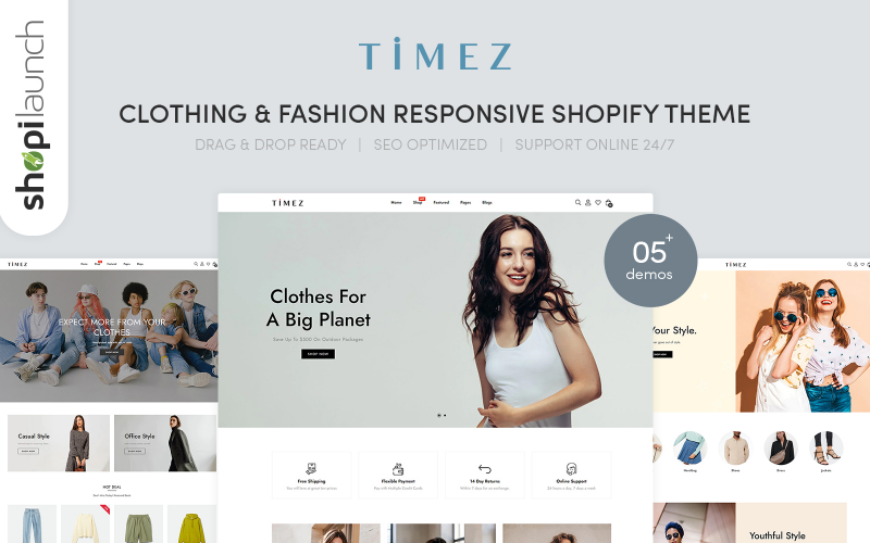 Timez - Tema Shopify reattivo per abbigliamento e moda