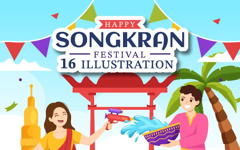 16 Illustration du jour du festival de Songkran