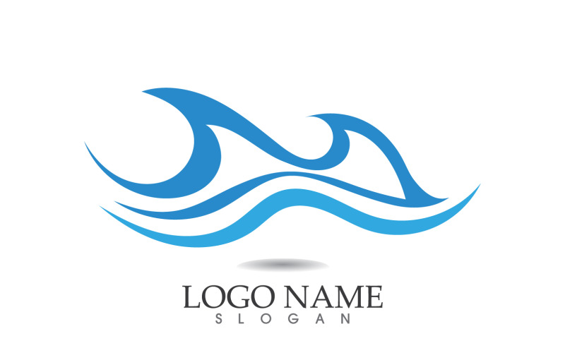 Logo di disegno vettoriale della spiaggia dell'acqua dell'onda v6