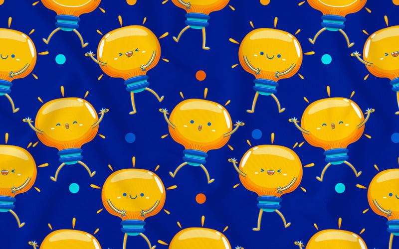 Light Bulb Mascot Seamless Pattern