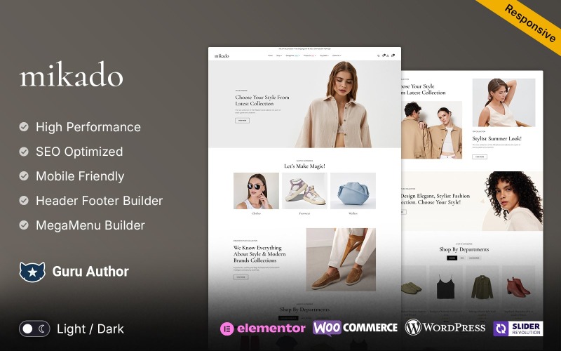 Mikado - Tema Elementor reattivo WooCommerce per negozio di moda