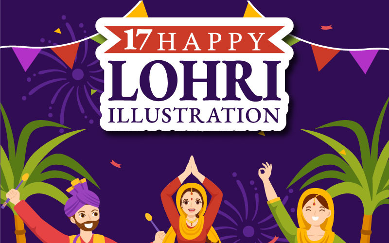 17 gelukkige Lohri-festivalillustratie