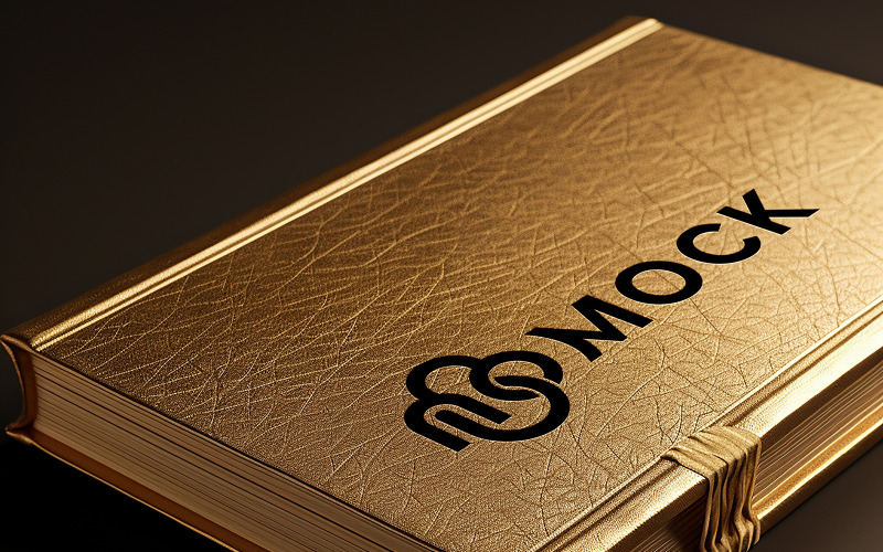 Maqueta de logotipo negro en portada de libro dorado de lujo