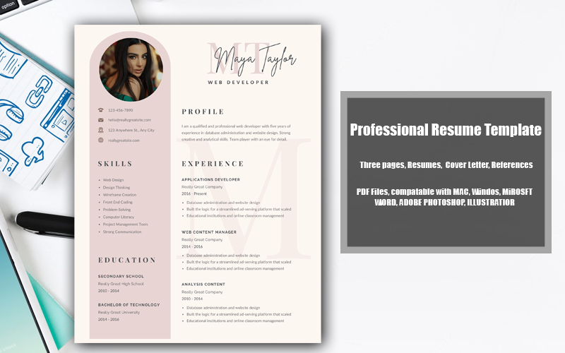 Modèle de CV imprimable PDF Maya Taylor Rose-Tan