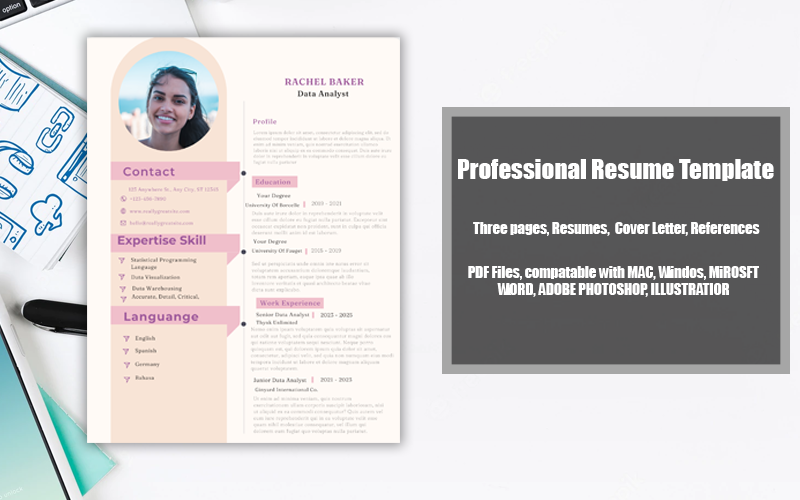 Modèle de CV imprimable PDF Rose clair-Blanc
