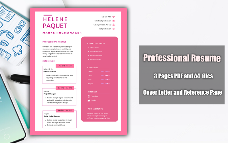 Modèle de CV imprimable PDF rose et blanc