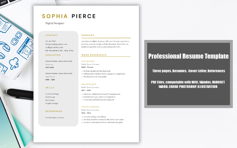 Modèle de CV imprimable PDF Sophia Perice