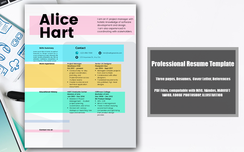 Modelo de currículo para impressão em PDF Alice Hart