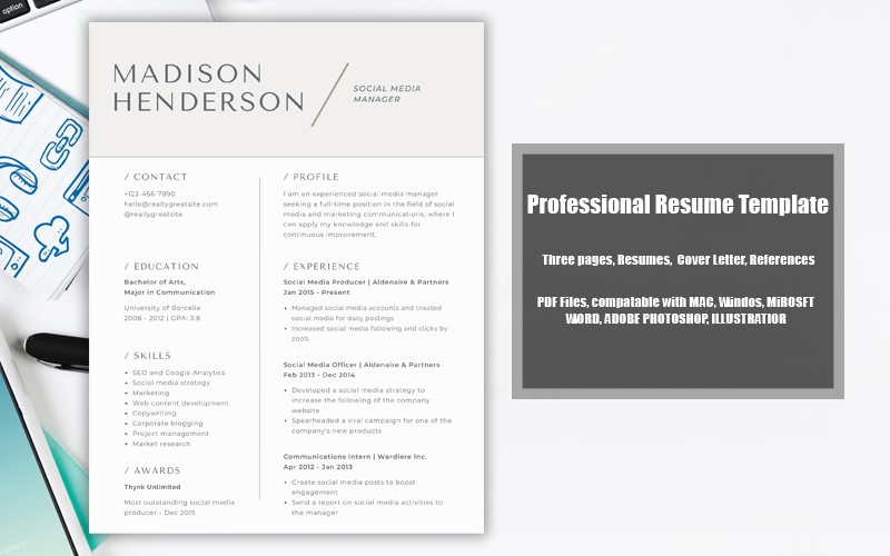Modelo de currículo para impressão em PDF Madison Henderson
