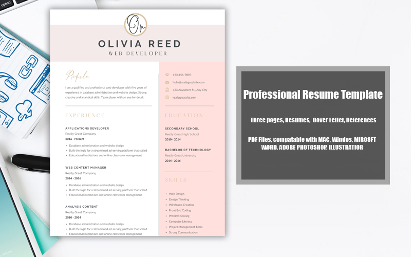 Modelo de currículo para impressão em PDF Oliva Reed