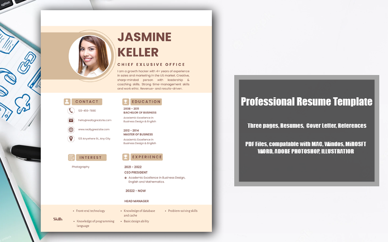 Modelo de currículo para impressão PDF Jasmine Keller