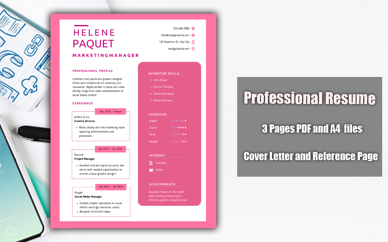 Šablona resume PDF k vytisknutí růžová a bílá
