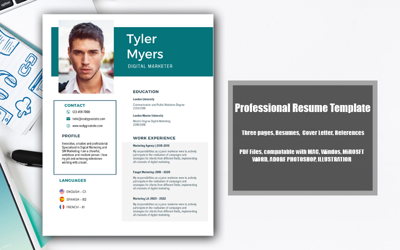 Szablon CV do druku PDF Tyler Myers